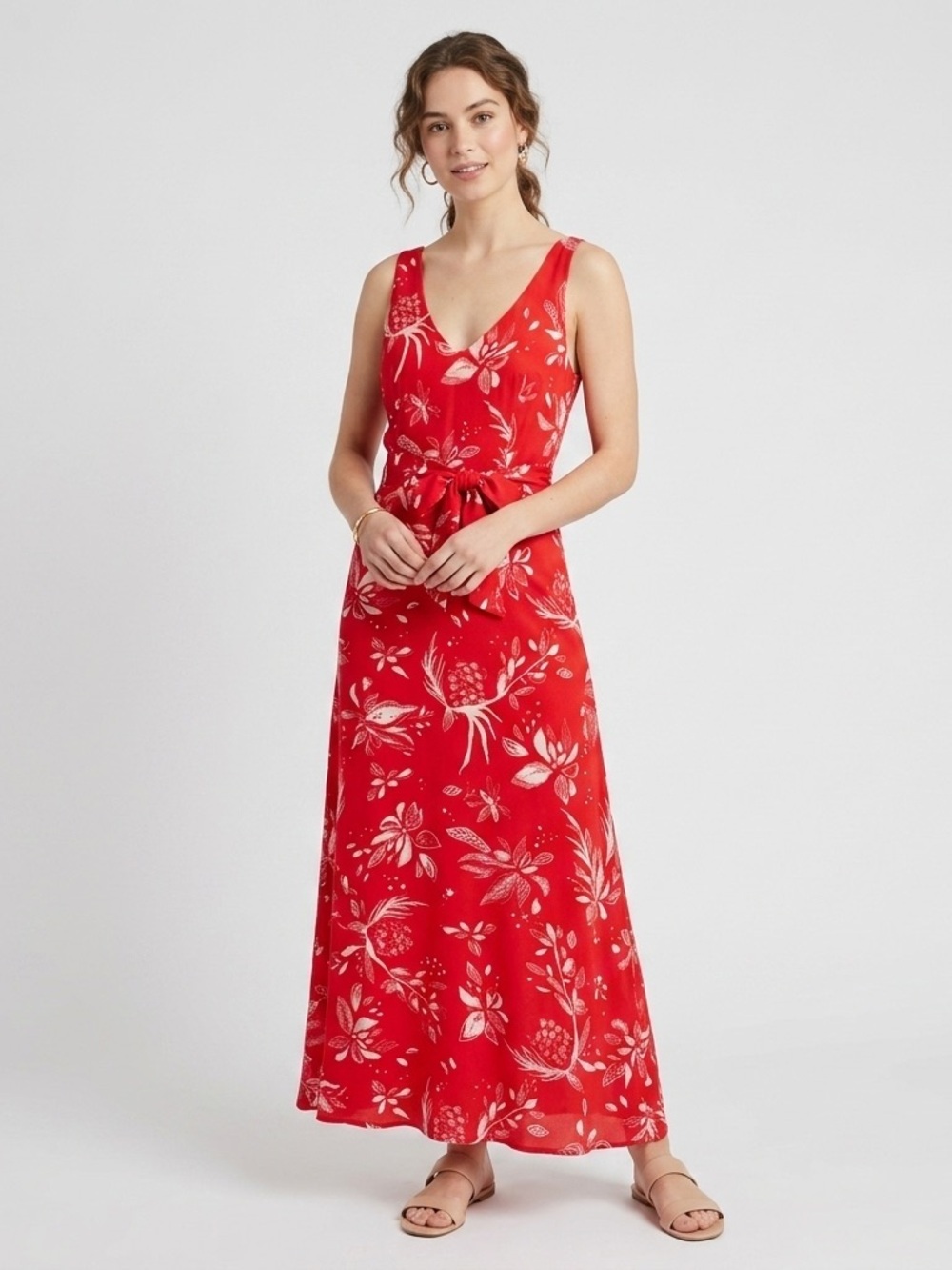 & Other Stories Red White Floral Sleeveless Midi Maxi Dress - XS